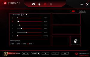 DPI settings Cybeart mouse software