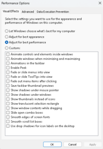 Disable all visual effects 