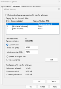 Disable auto virtual memory 