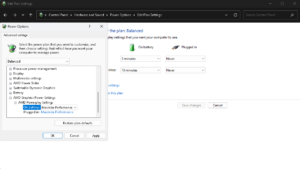 Power options settings on Windows